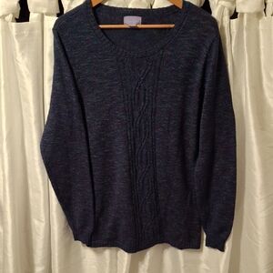Laura Scott Navy/multi Cable Knit Sweater XL